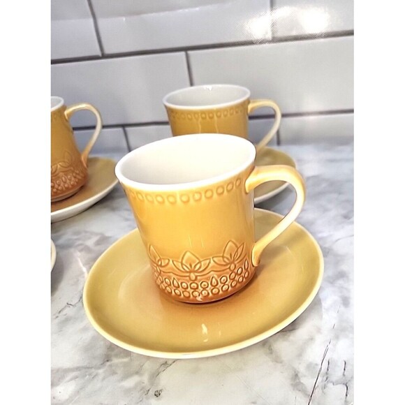 SYRACUSE CAREFREE CHINA CALYPSO CUPS & Saucers (4) Coffee Tea Caribbean USA Made - Picture 2 of 7